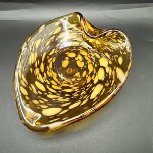 Vintage Hand Blown Amber Tortoise Shell Glass Trinket Bowl Murano Style‎